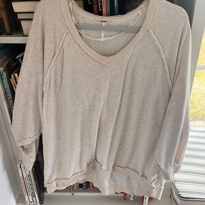 Free People Light Beige V-Neck Sweatshirt